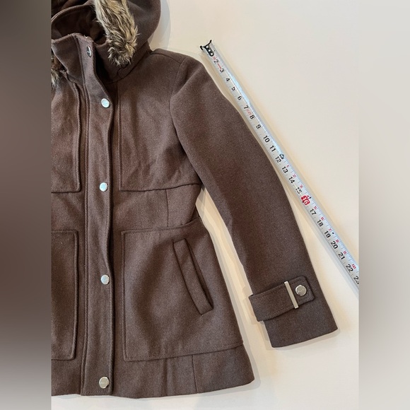 Kenneth Cole Wool Blend Pea Coat Faux Fur Lined Detachable Hood Button Zipper - Picture 10 of 15